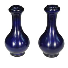 Antique Pair of Cobalt Peking Glass Bottleneck Vases