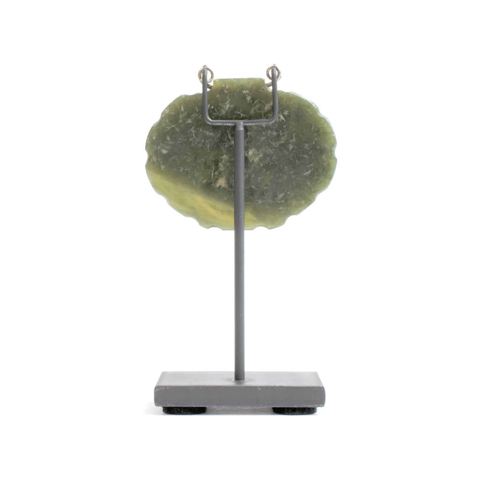 19th Century Chinese Spinach Green Jade Pendant