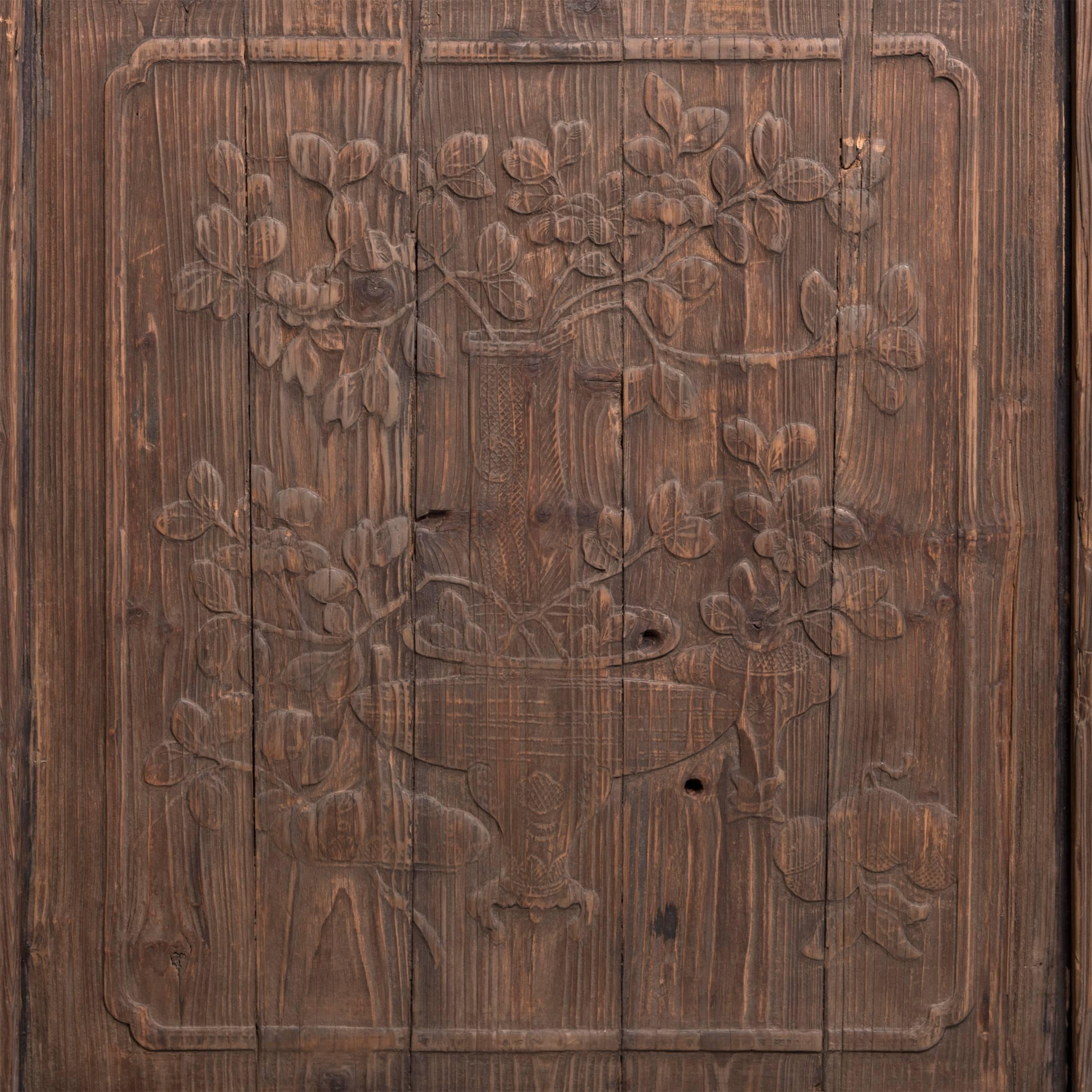 Hand-Carved Chinese Relief Carved Architectural Panel with Fruit and Flora, c. 1850 For Sale