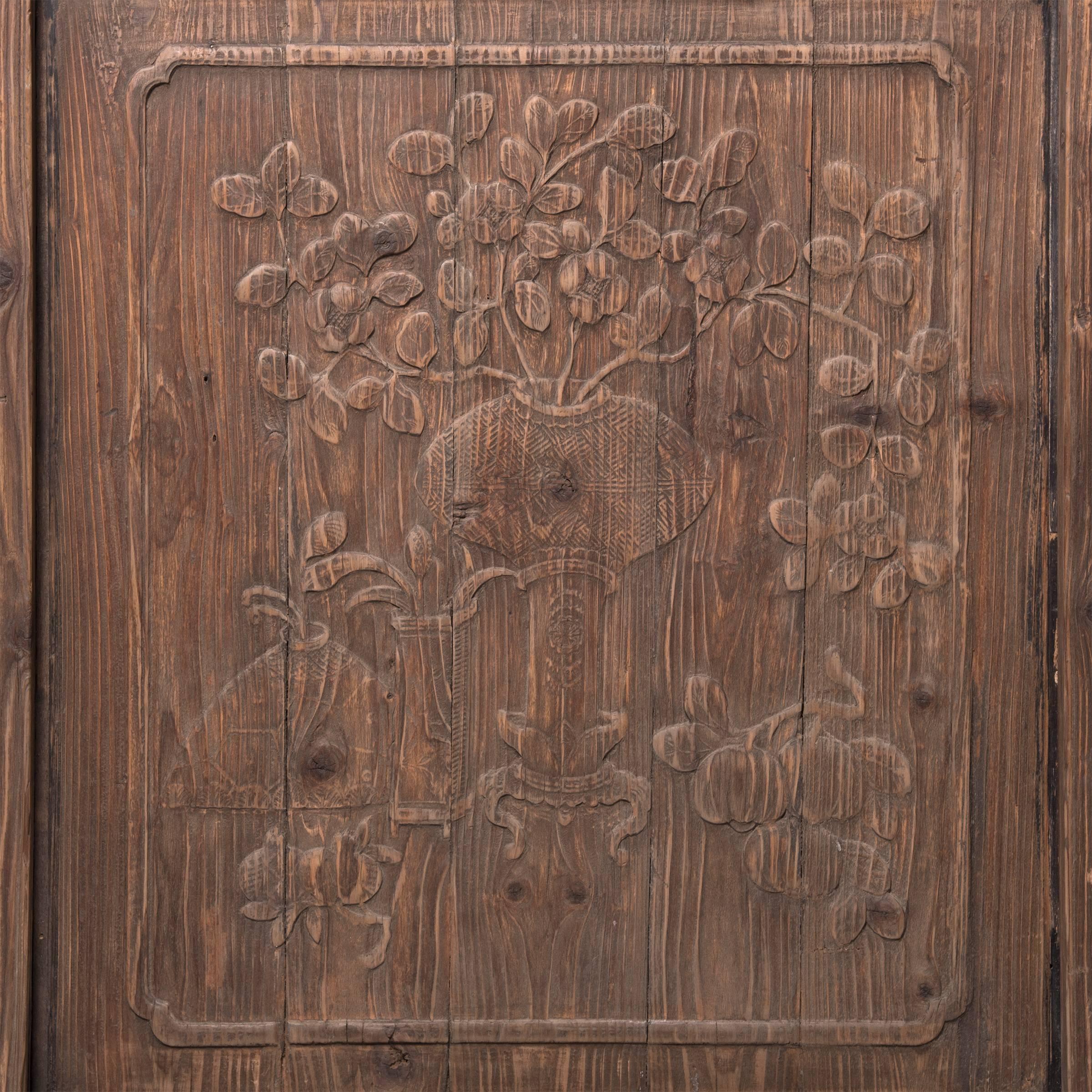 Qing Chinese Relief Carved Architectural Panel with Fruit and Flora, c. 1850 For Sale