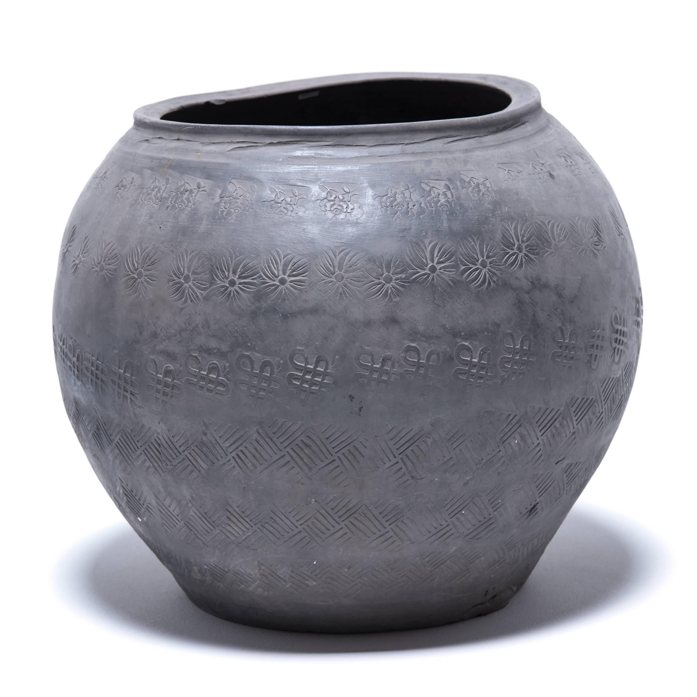 Qing Chinese Stamped Clay Jar