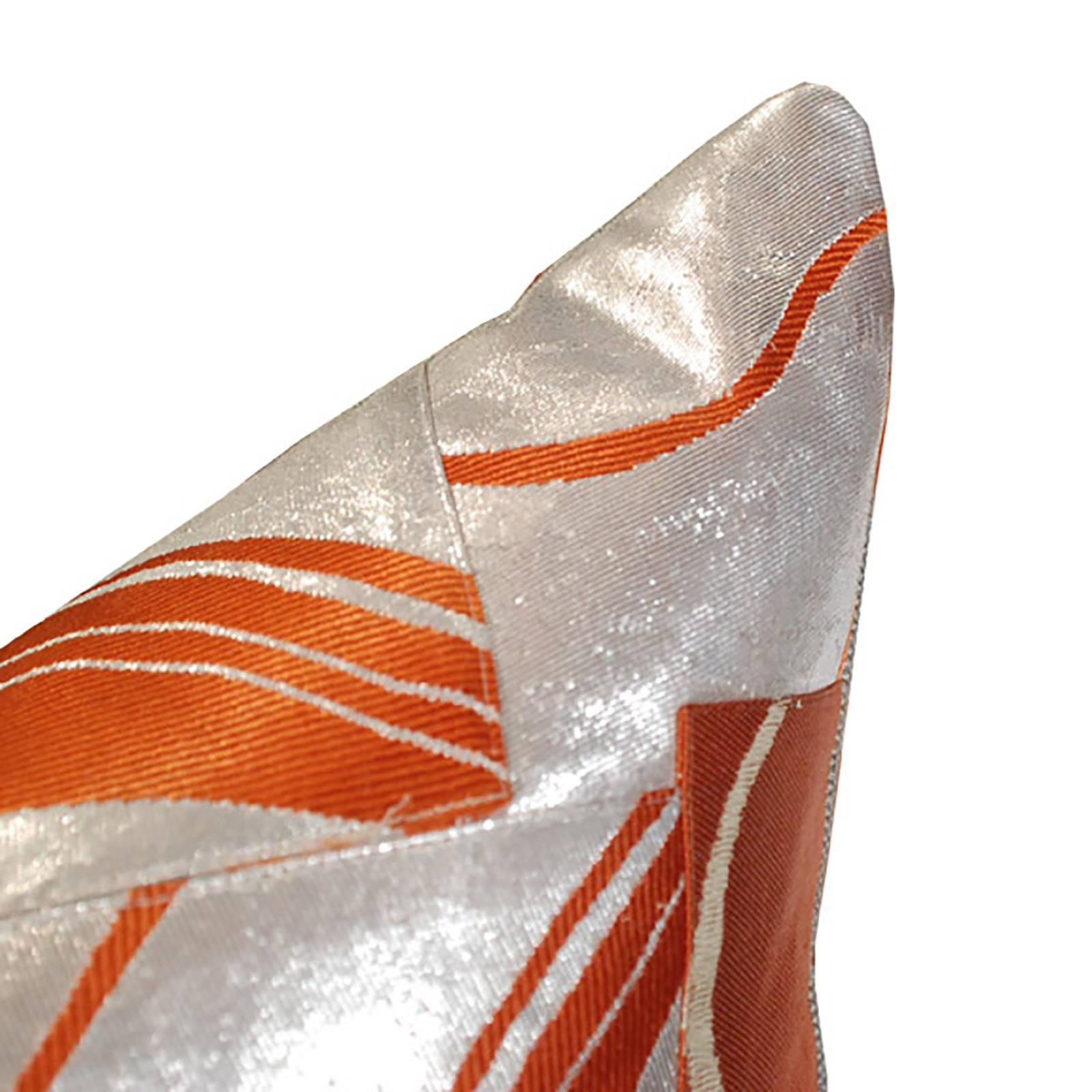 Modern Pair of Japanese Obi Pillows in Silver and Orange For Sale