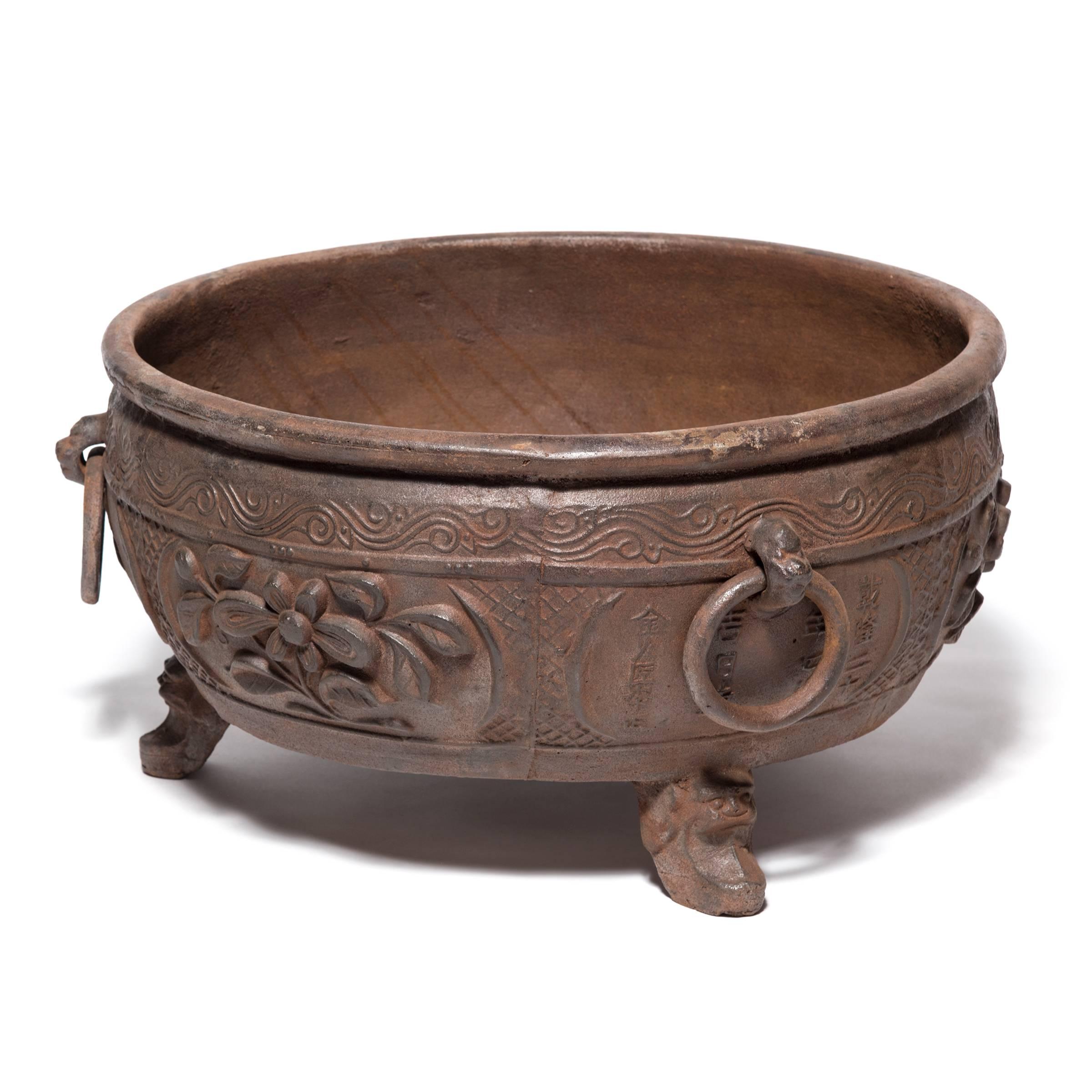 Contemporary Chinese Shallow Cast Iron Lotus Vessel