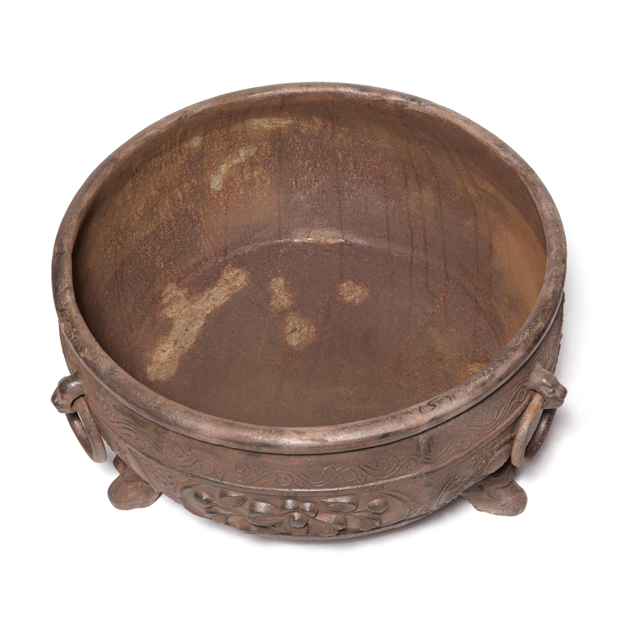 Chinese Shallow Cast Iron Lotus Vessel 1