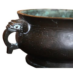 Chinese Censer with Elephant Handles Inlaid with Silver Clouds and Cranes