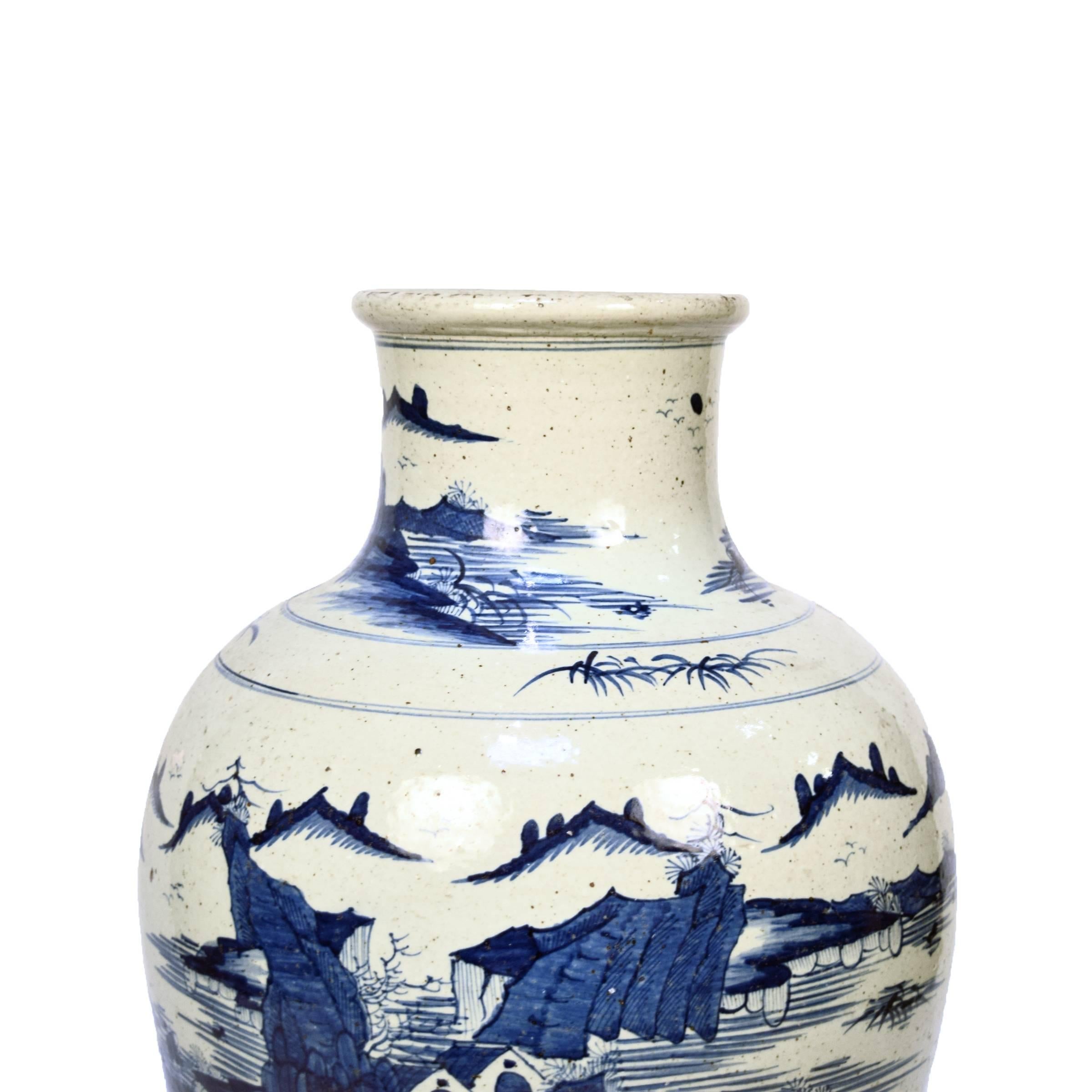 Ceramic Chinese Blue and White Shan Shui Vase