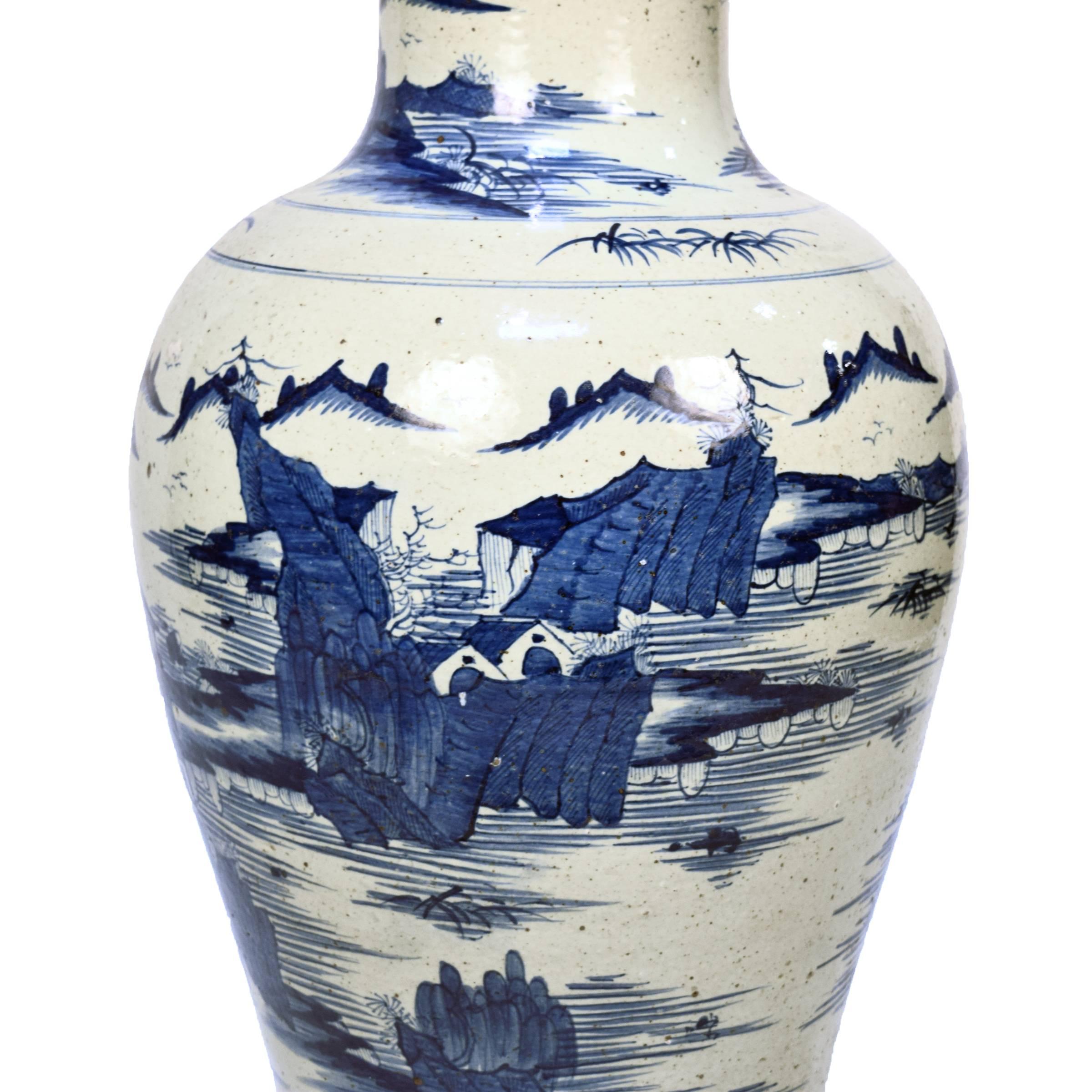 Chinese Blue and White Shan Shui Vase In Good Condition In Chicago, IL