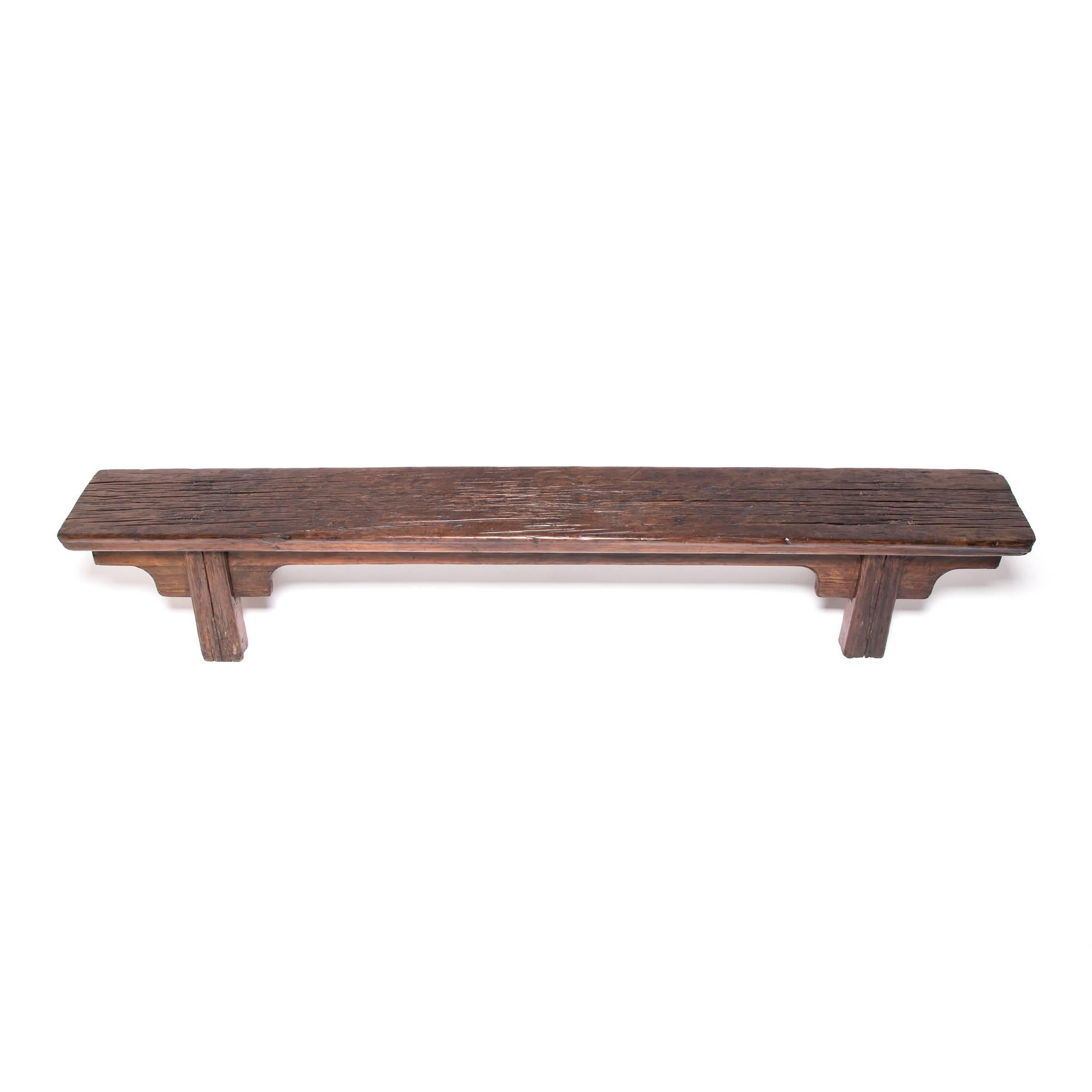 Provincial Chinese Elmwood Bench, c. 1850 In Good Condition For Sale In Chicago, IL