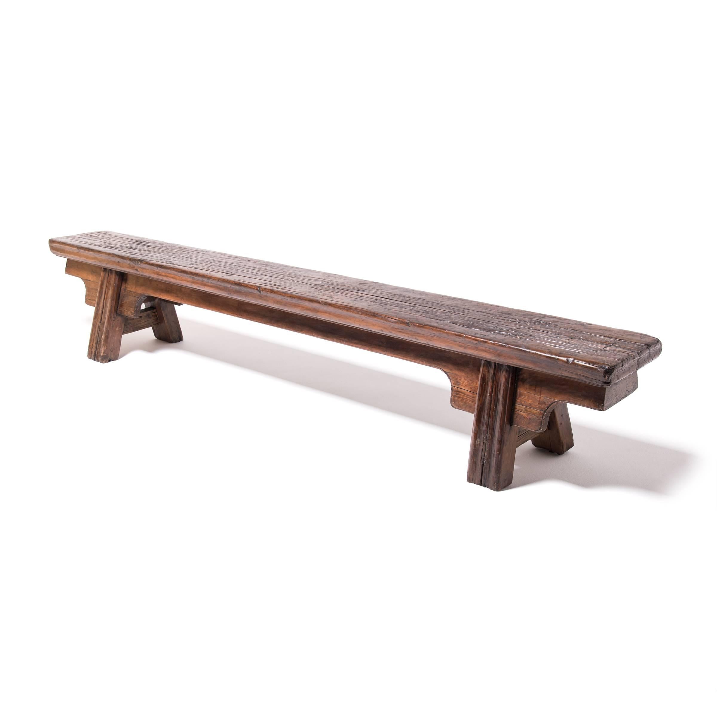 Qing Provincial Chinese Elmwood Bench, c. 1850 For Sale