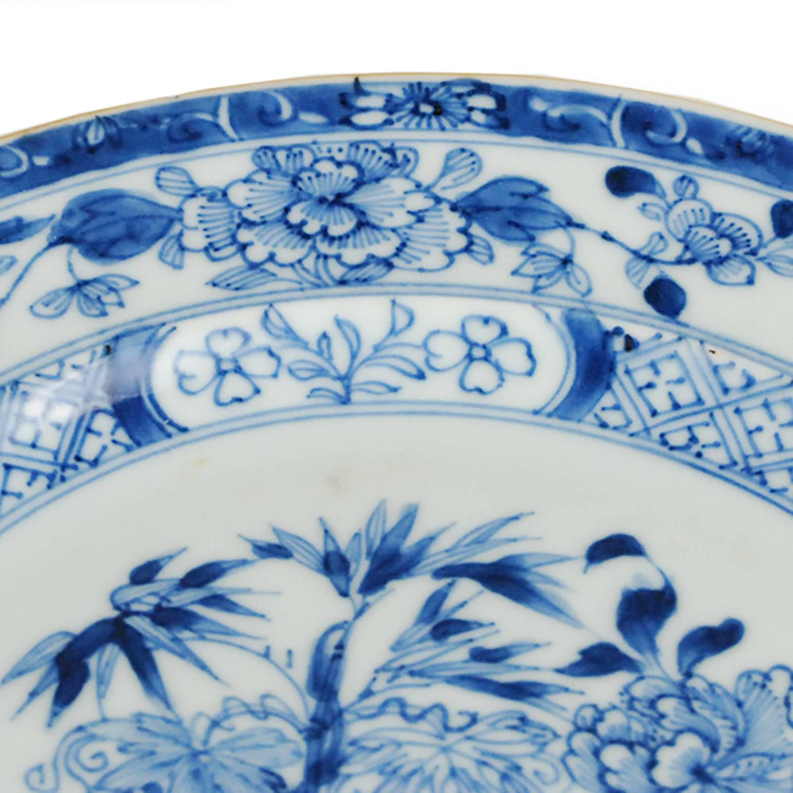Glazed Chinese Blue and White Plate with Floral Motif