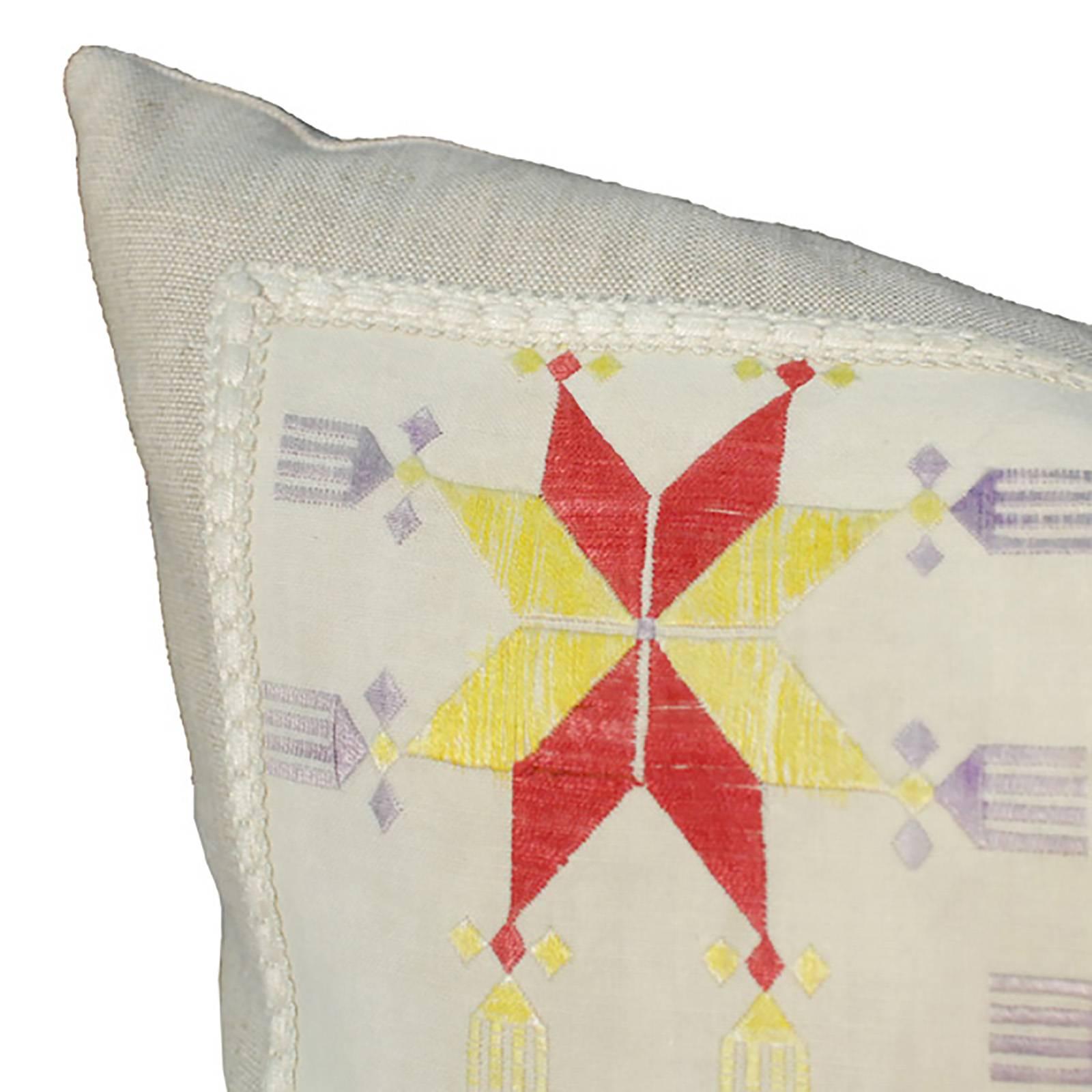 Embroidered Throw Pillow with Vintage Central Asian Embroidery, c. 1900 For Sale