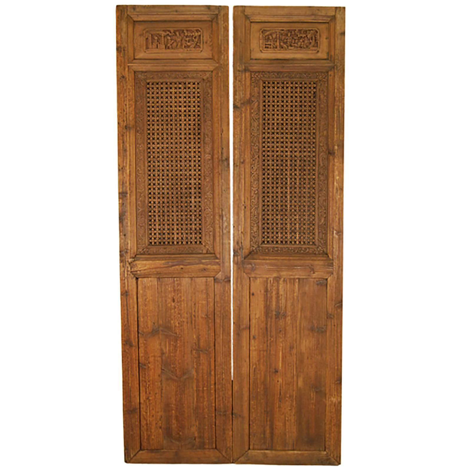 Pair of Chinese Lattice Paneled Doors