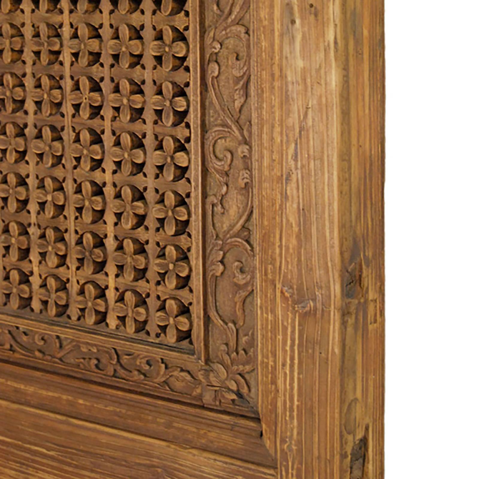 Hand-Carved Pair of Chinese Lattice Paneled Doors