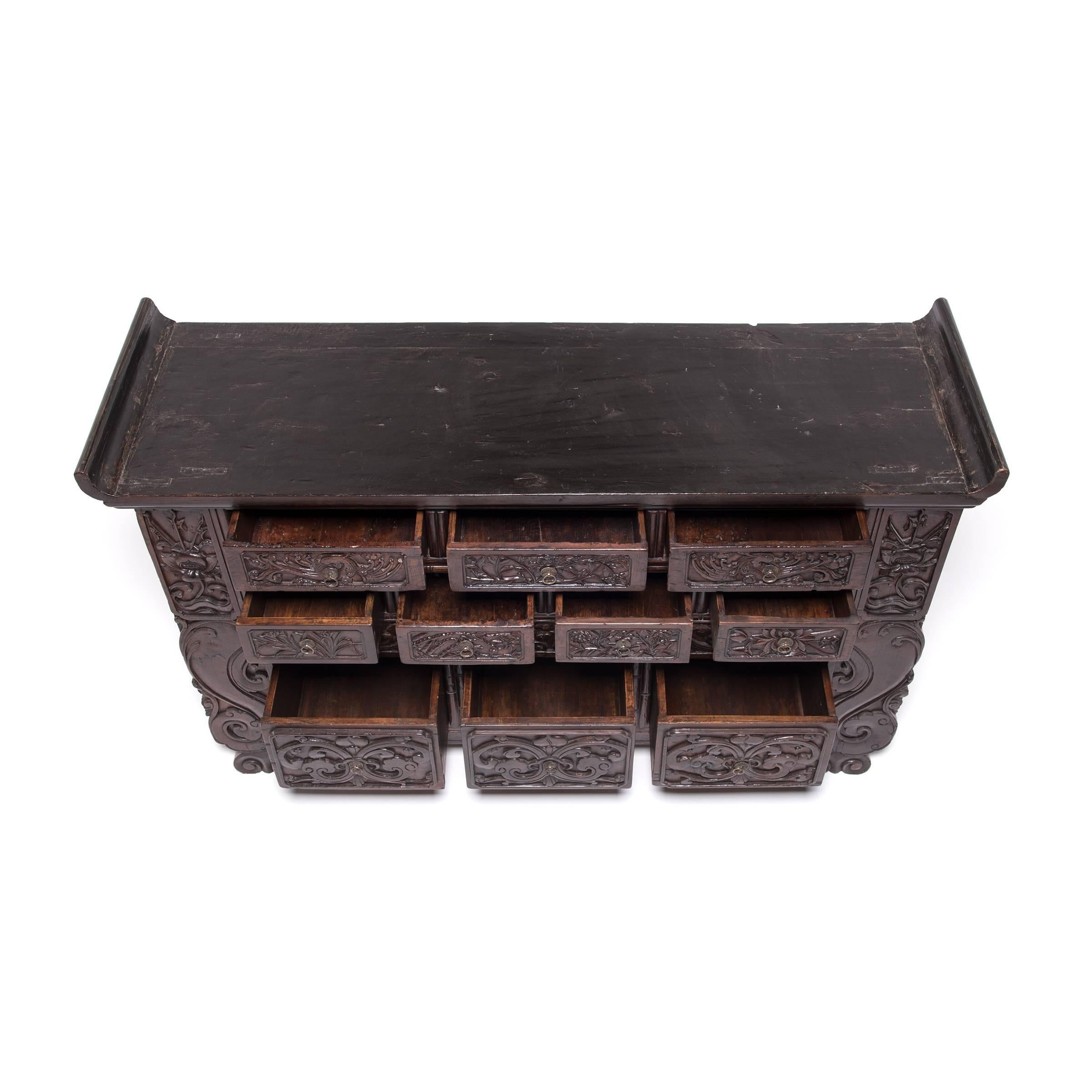 Chinese Carved Ten-Drawer Chest, c. 1850 In Good Condition In Chicago, IL