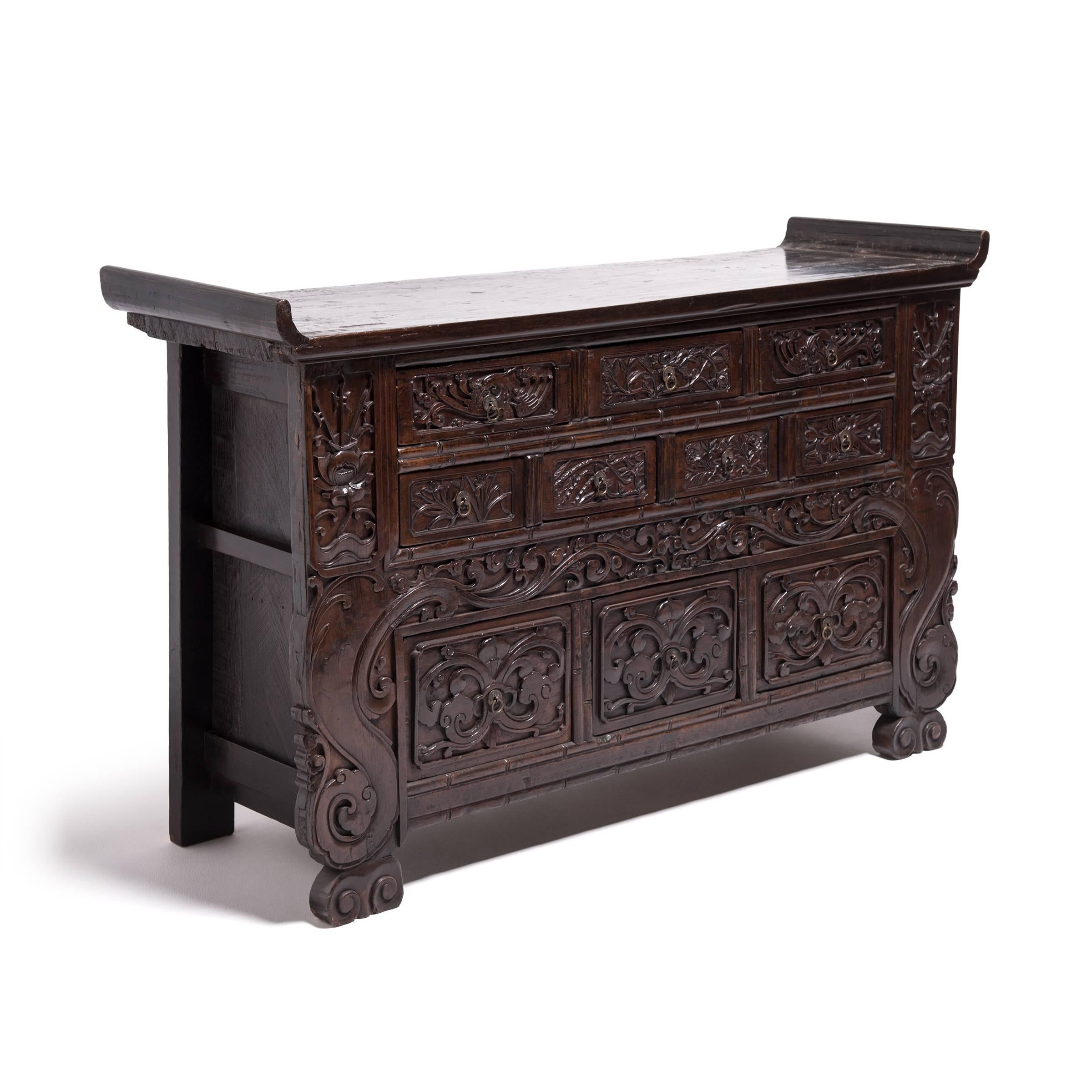 Hand-Carved Chinese Carved Ten-Drawer Chest, c. 1850