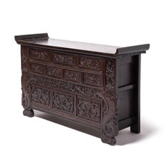 Coffre à dix tiroirs sculpté chinois:: c. 1850