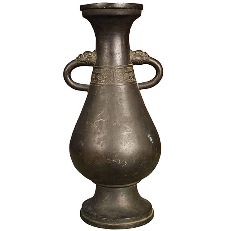 Ming Bronze Vase with Dragon Lobed Handles For Sale at 1stdibs