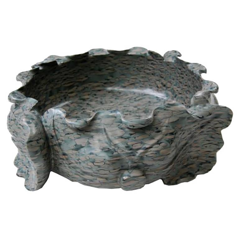 Chinese Tigerman Lotus Form Puddingstone Basin For Sale