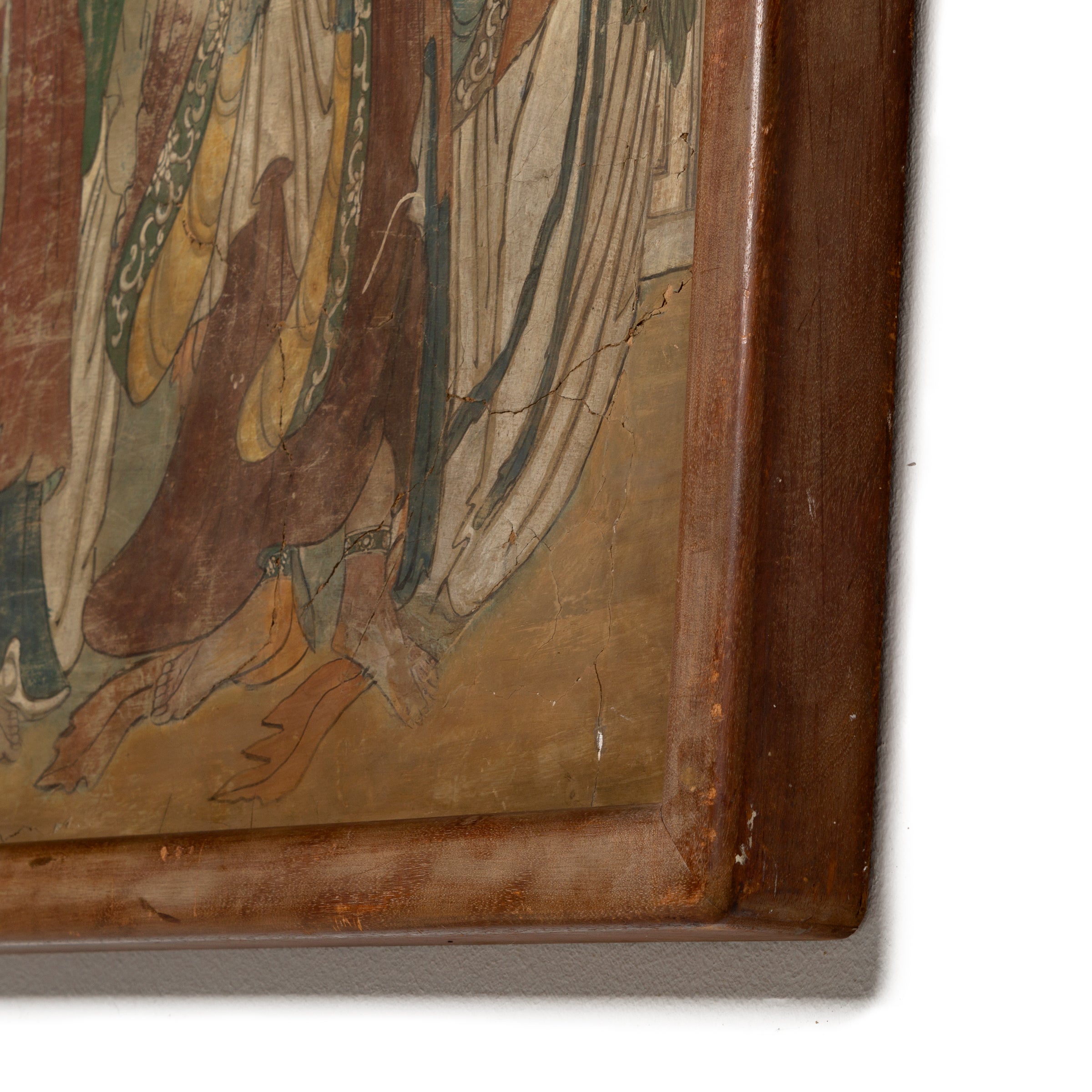 Ming Dynasty Chinese Mural Painting Of Buddha Flanked By