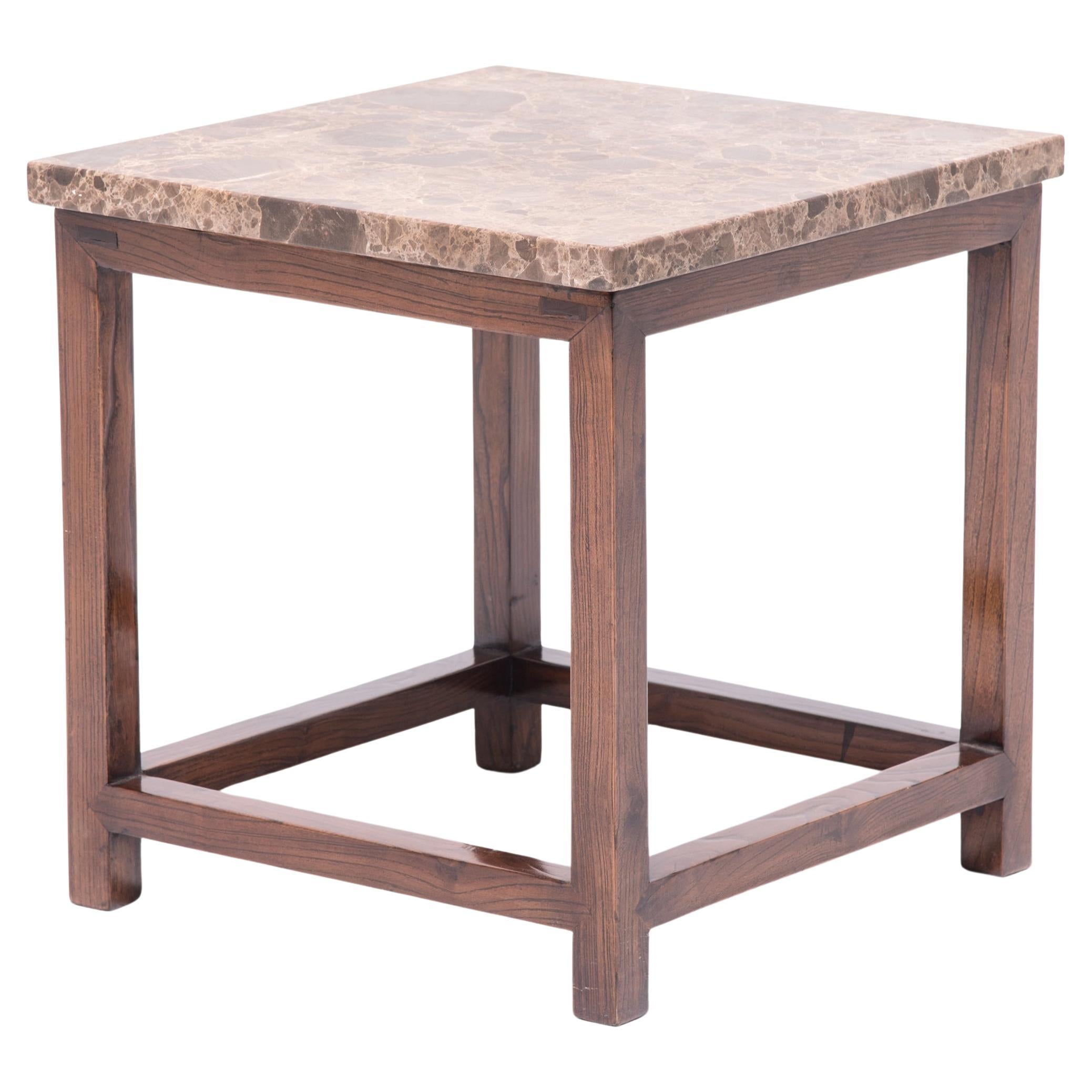 Marble-Top Square Side Table For Sale