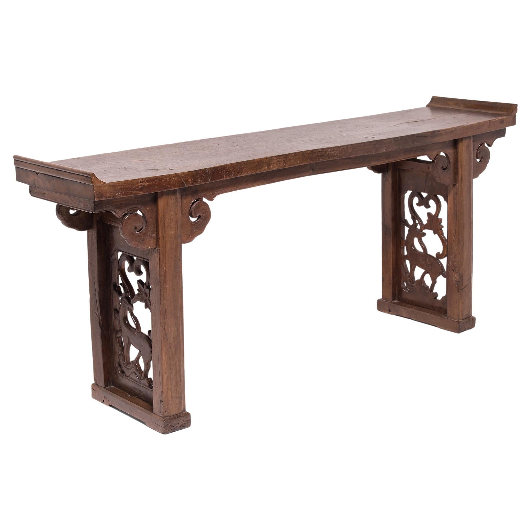 Chinese Plank Top Longevity Altar with Everted Ends, c. 1850 For Sale