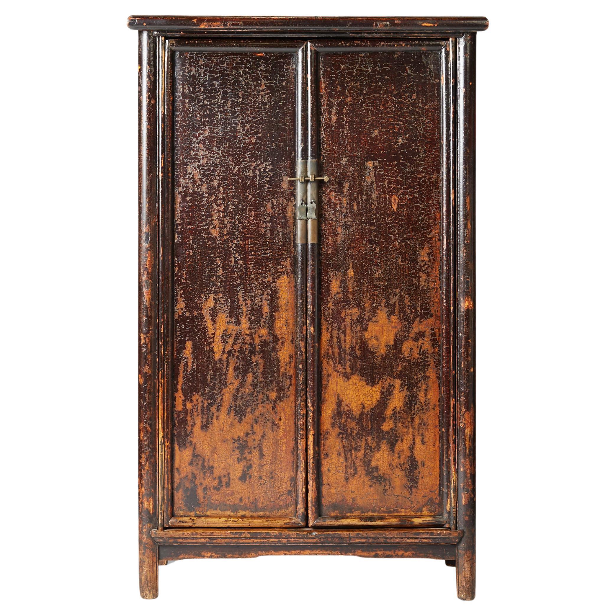 Chinese Crackled Lacquer Tapered Cabinet, c. 1750 For Sale