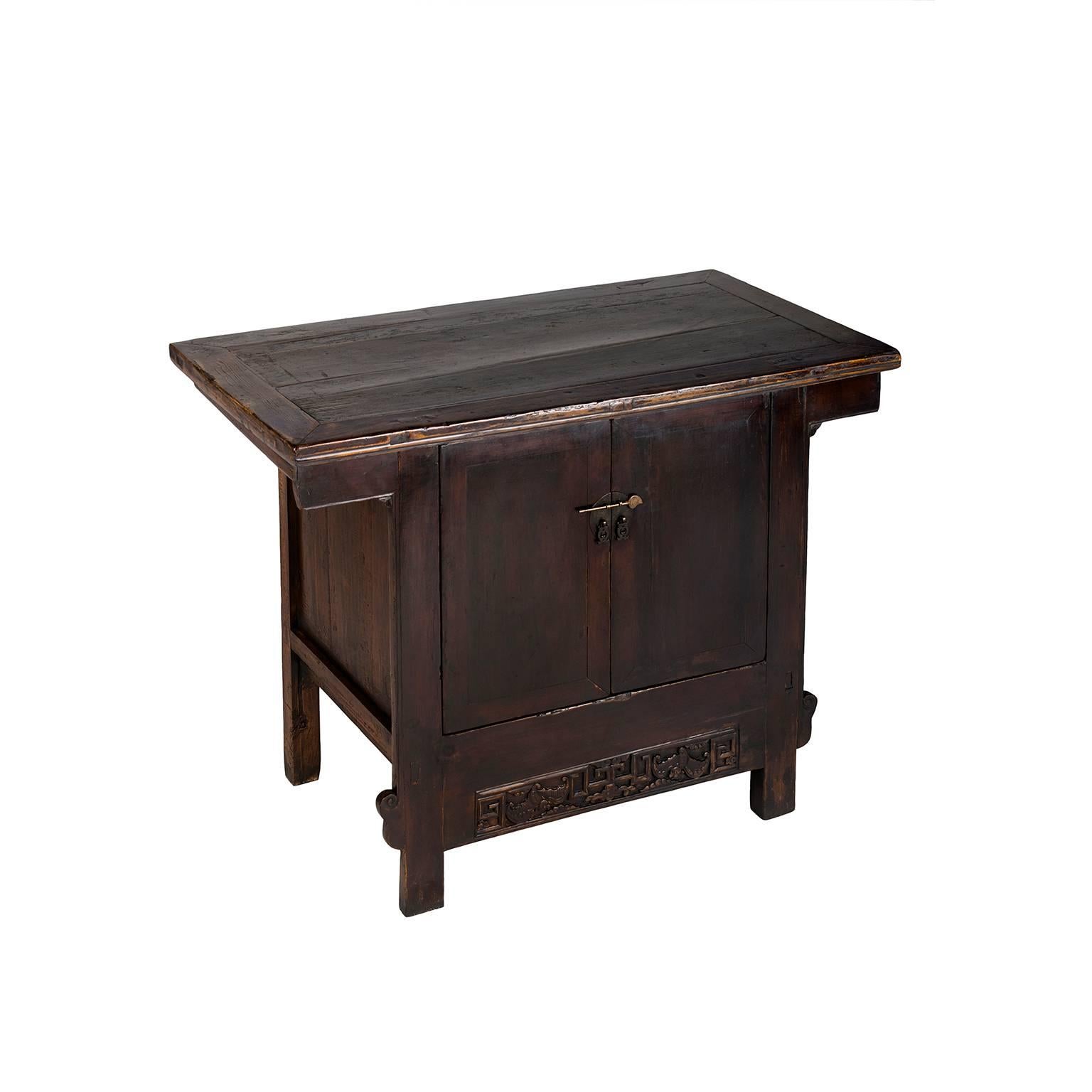 Qing 19th Century Chinese Petite Two-Door Elm Chest