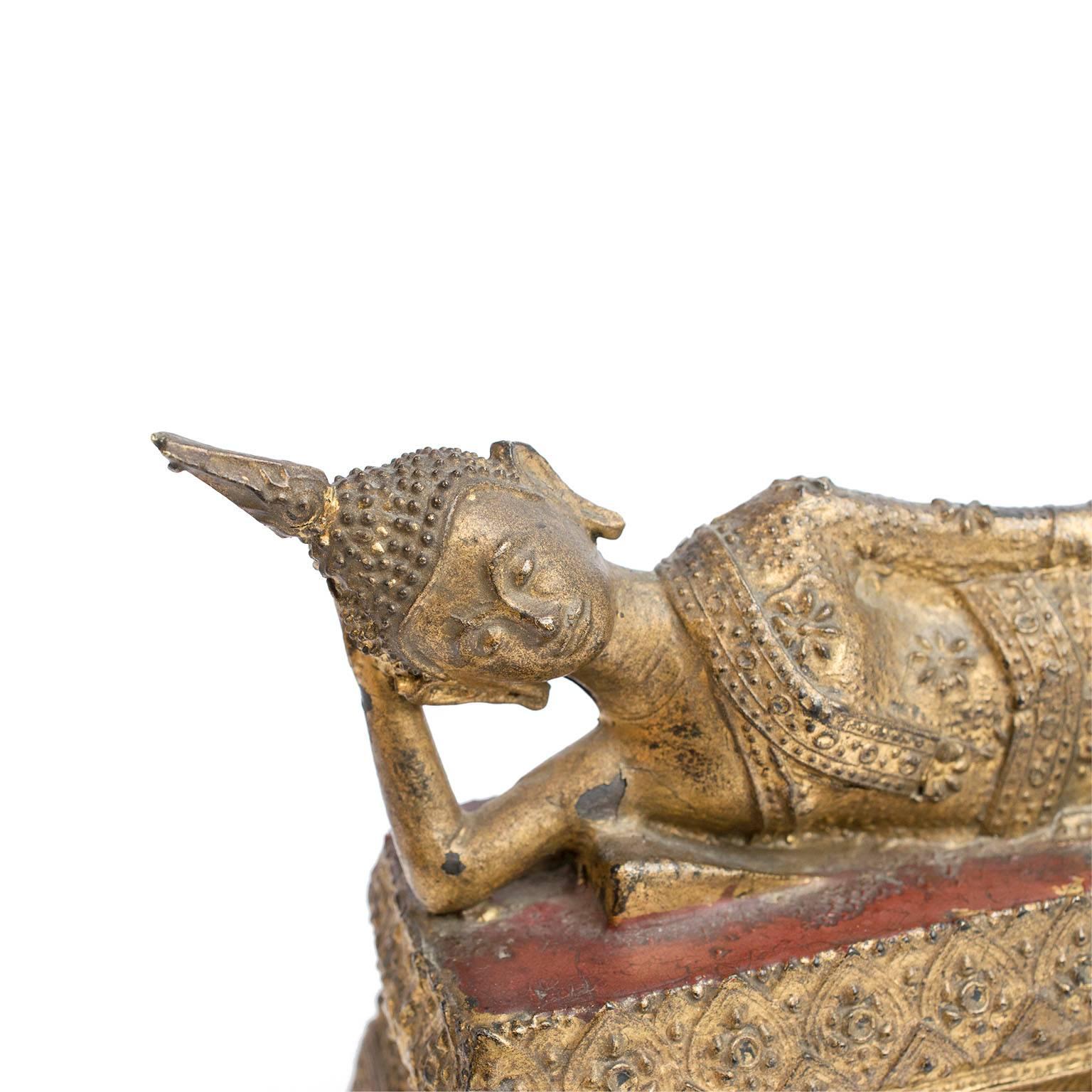 19th Century Thai Gilt Bronze Figure of Reclining Buddha 1