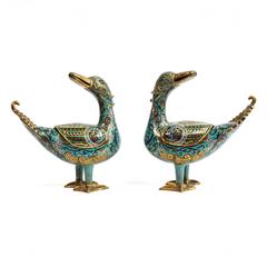 Pair of early 20th C. Cloisonne Ducks