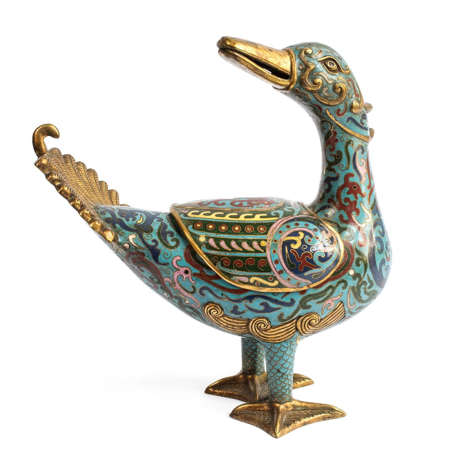 Chinese Pair of early 20th C. Cloisonne Ducks