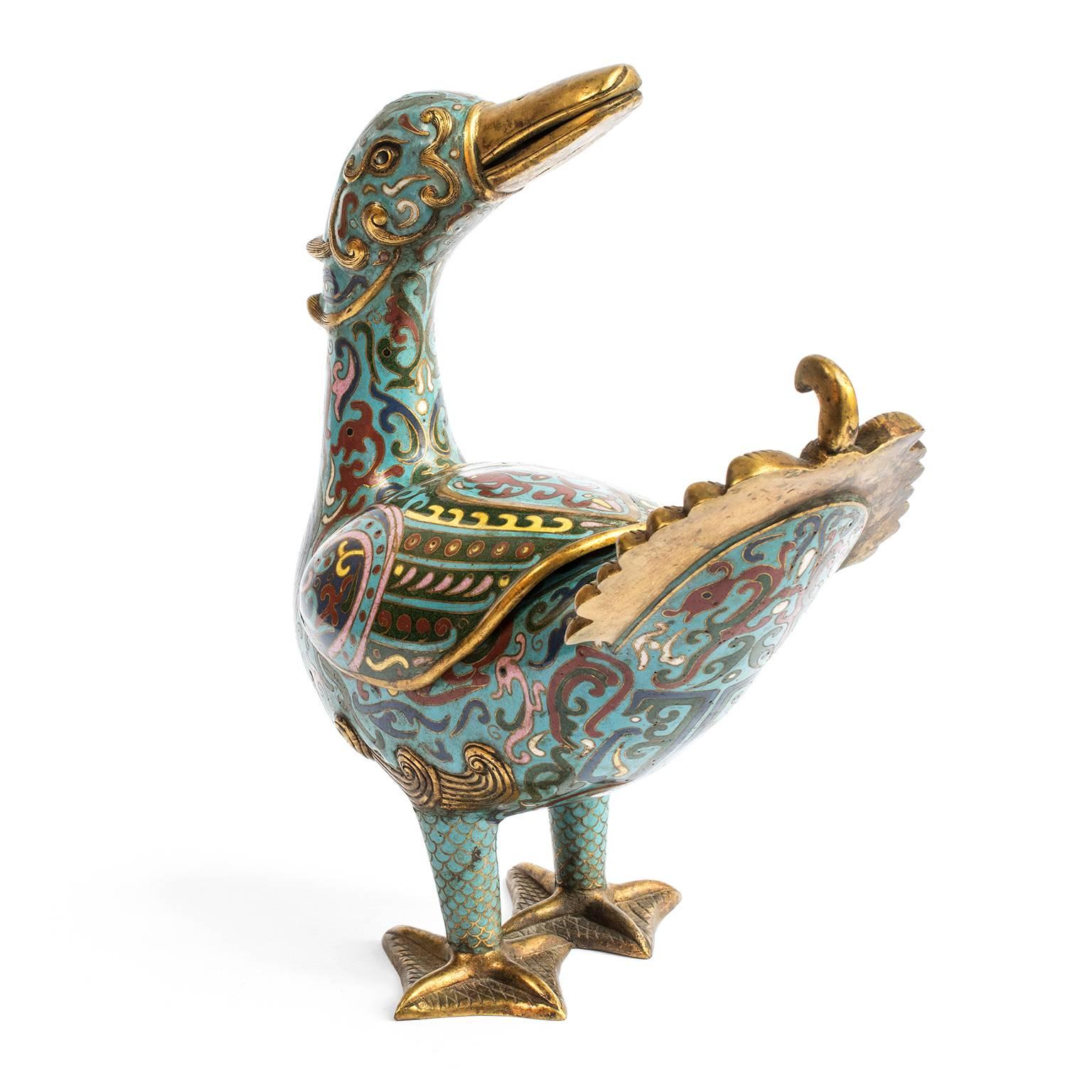 Pair of early 20th C. Cloisonne Ducks In Excellent Condition In Chicago, IL