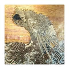 "Hawk at Sea" Meiji Signed Silk Embroidery