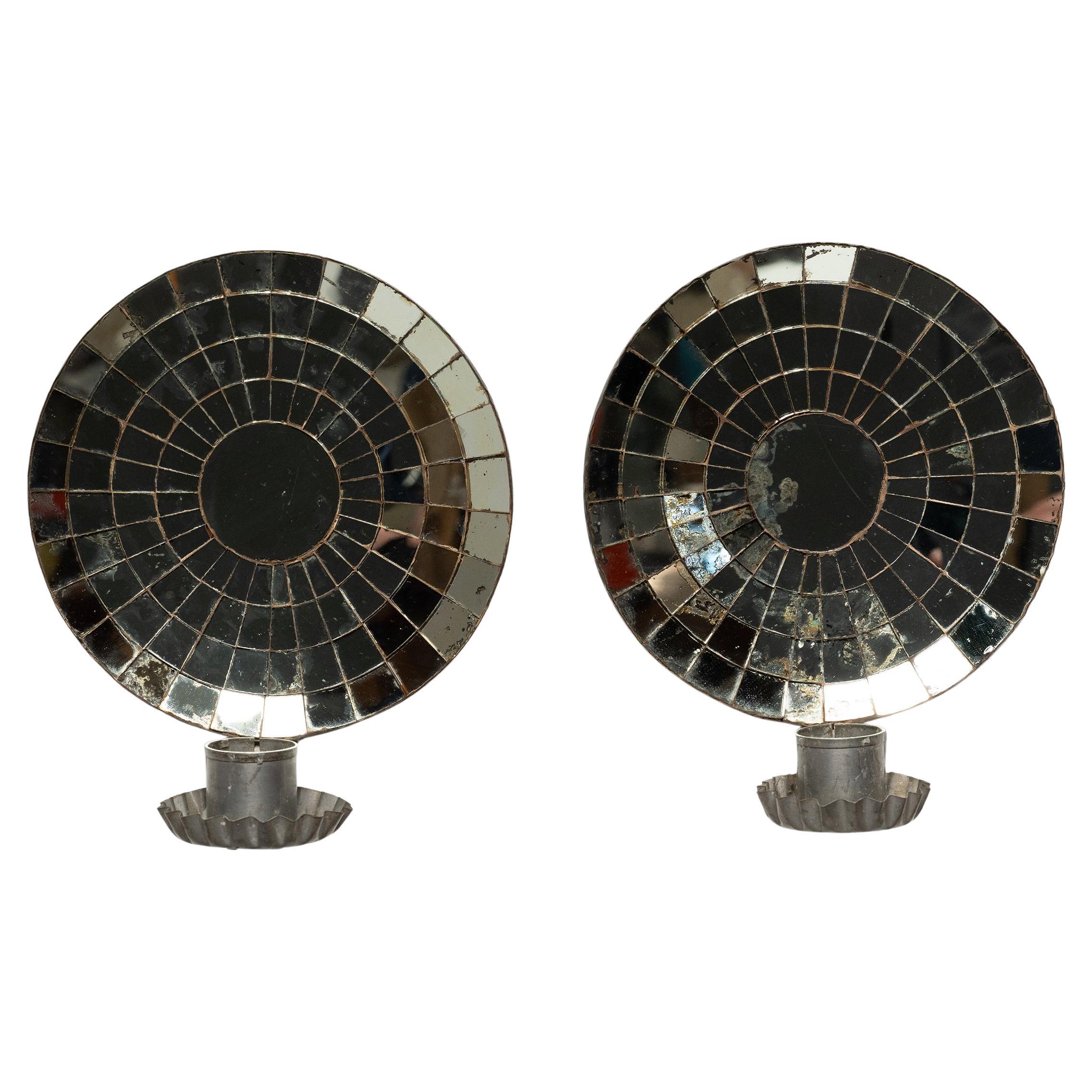 Pair of Mirrored Tin Candle Sconces, c. 1930s