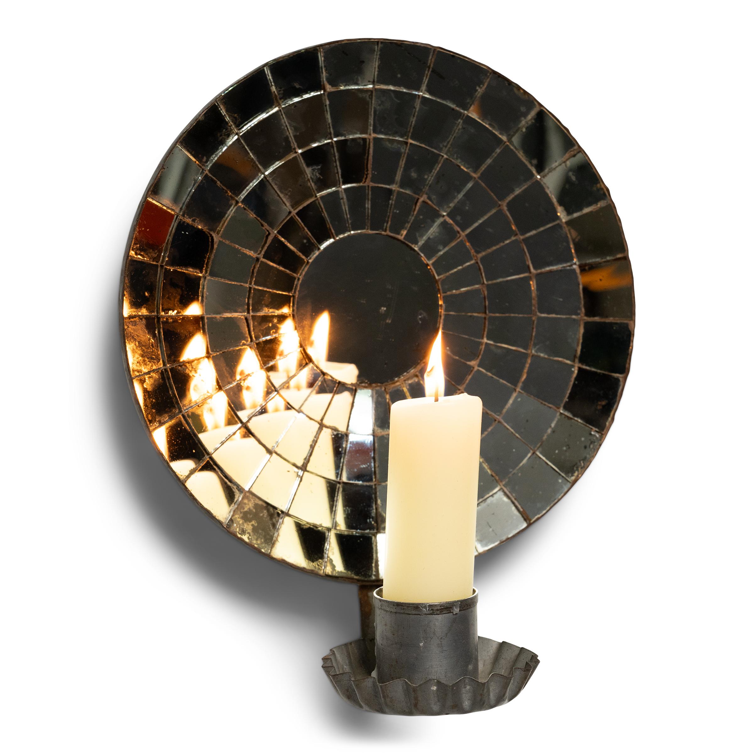 Chinese Pair of Mirrored Tin Candle Sconces, c. 1930s For Sale