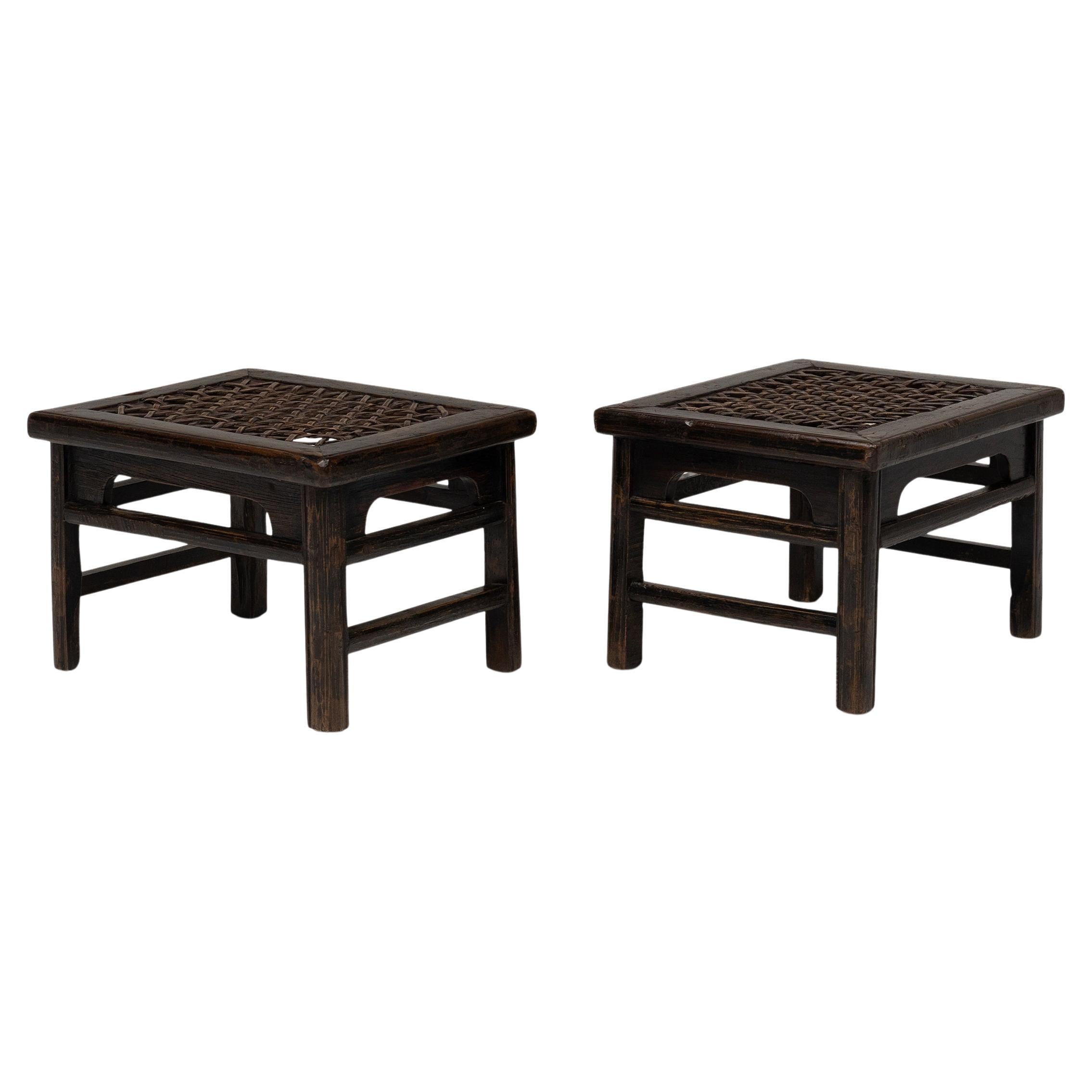 Pair of Chinese Woven Hide Stools, c. 1850