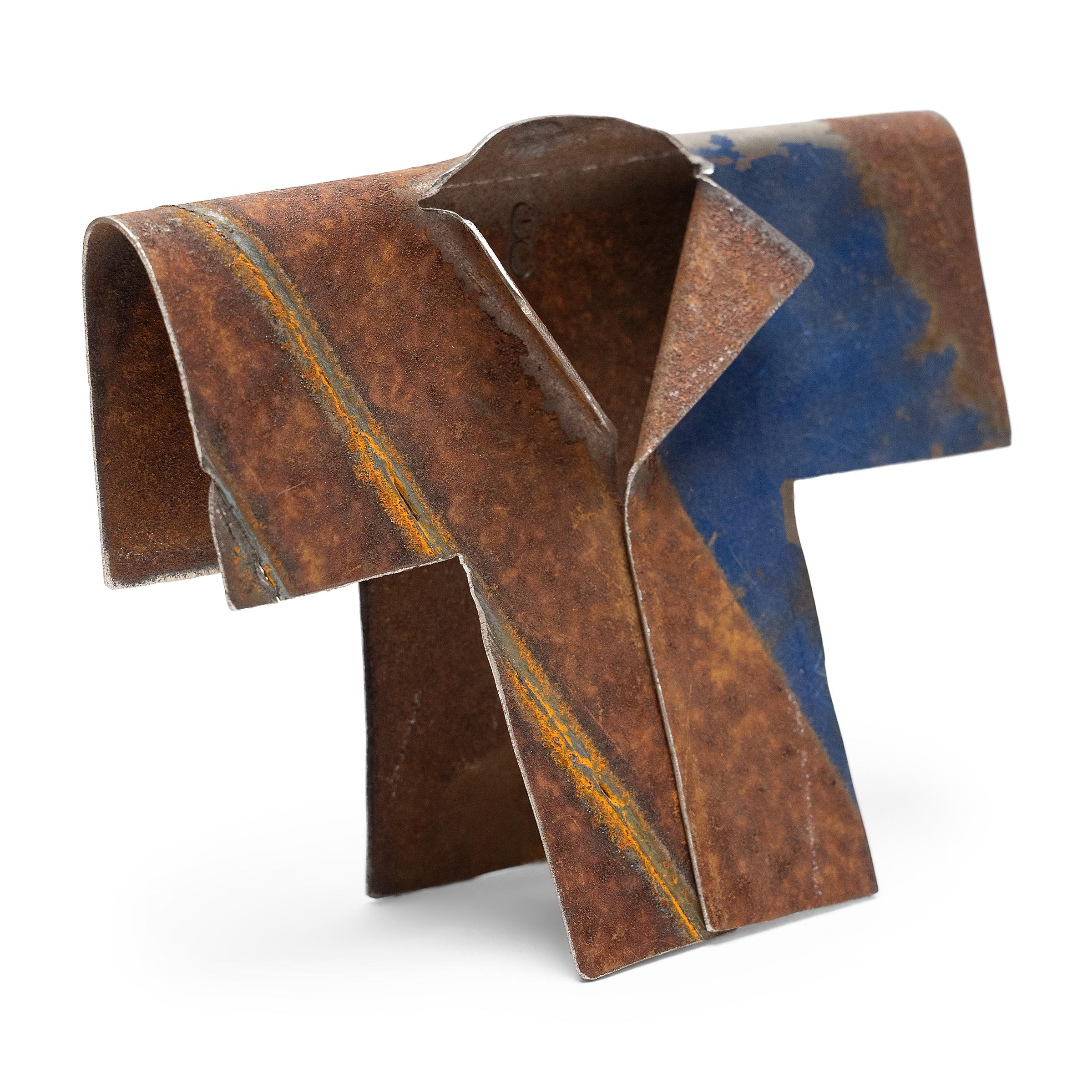 Upon discovering a weathered steel drum that had been warped to resemble the sleeve of a garment, artist Gordon Chandler was inspired to embark on a series of kimono sculptures formed from found metal scraps. With an eye to the aesthetic