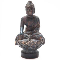 Antique Early 19th century Carved Seated Sakyamuni on Lotus