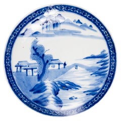 Assiette chinoise « Shan Shui » bleue et blanche, début du XXe siècle