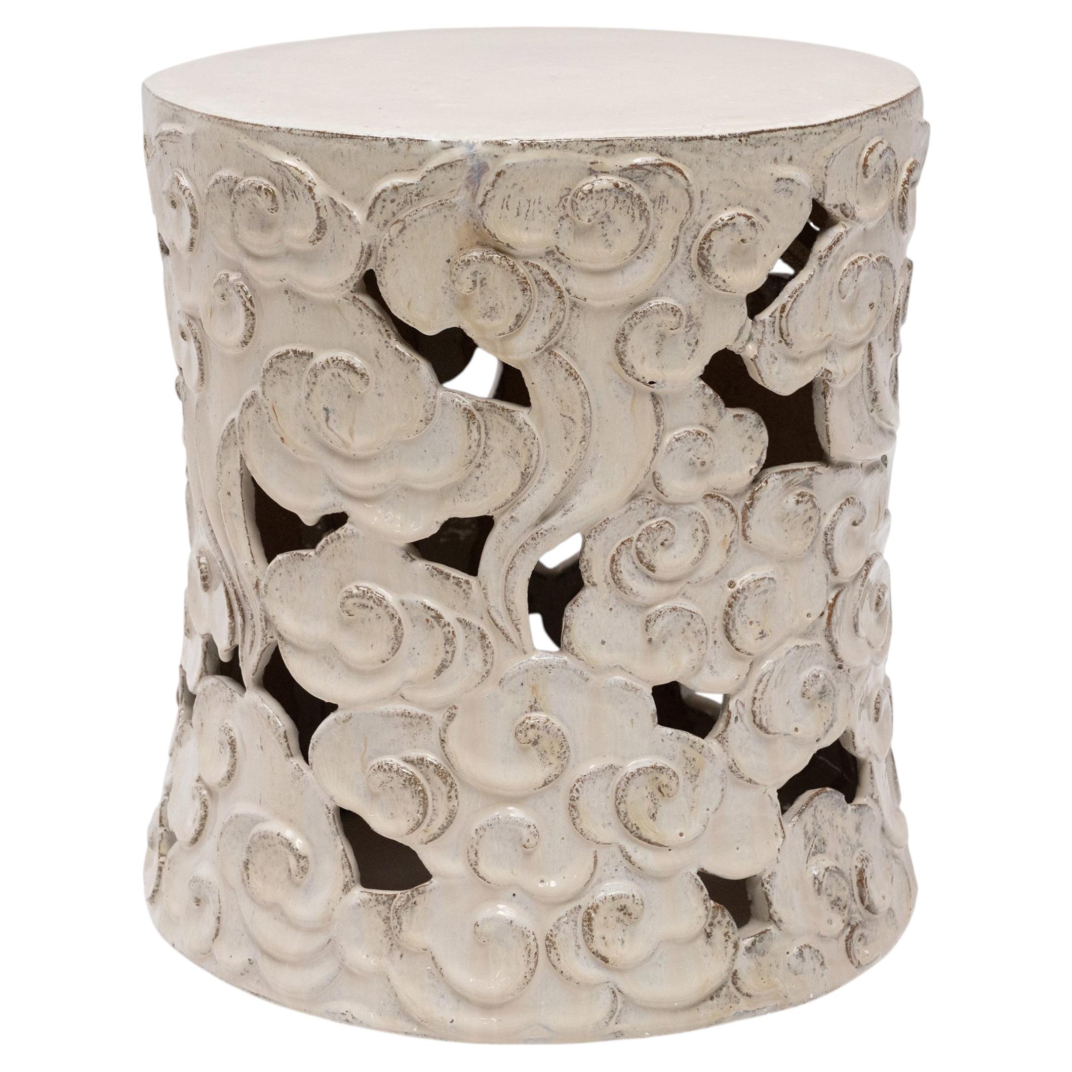 Milky White Glazed Cloud Garden Stool
