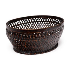 Antique Japanese Lacquered Bamboo Basket