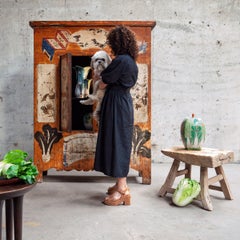 Antique Chinese Painted Autumn Harvest Cabinet, 19th Century