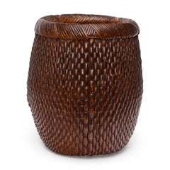Antique Chinese Reed Wrapped Basket, Early 20th Century