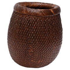 Antique Chinese Reed Wrapped Basket, Early 20th Century