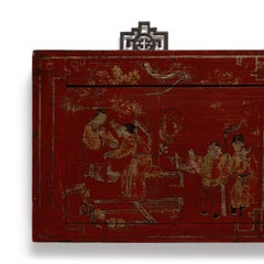 Antique Chinese Gilt Scholar Garden Panel, 19th Century