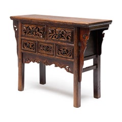 Antique Chinese Floral Carved Coffer Table, 19th Century