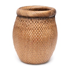 Antique Chinese Reed Wrapped Basket, Early 20th Century