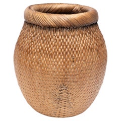 Antique Chinese Reed Wrapped Basket, Early 20th Century