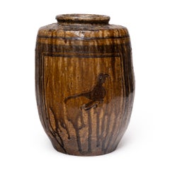 Chinese Drip Glaze Vinegar Pot with Birds & Flowers, 19th Century