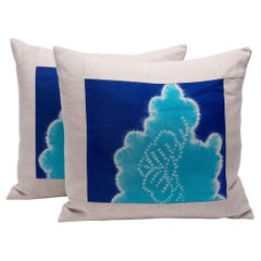 Pair of Indigo Shibori Cloud Throw Pillows