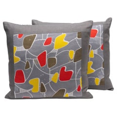 Pair of Vintage MCM Print Throw Pillows